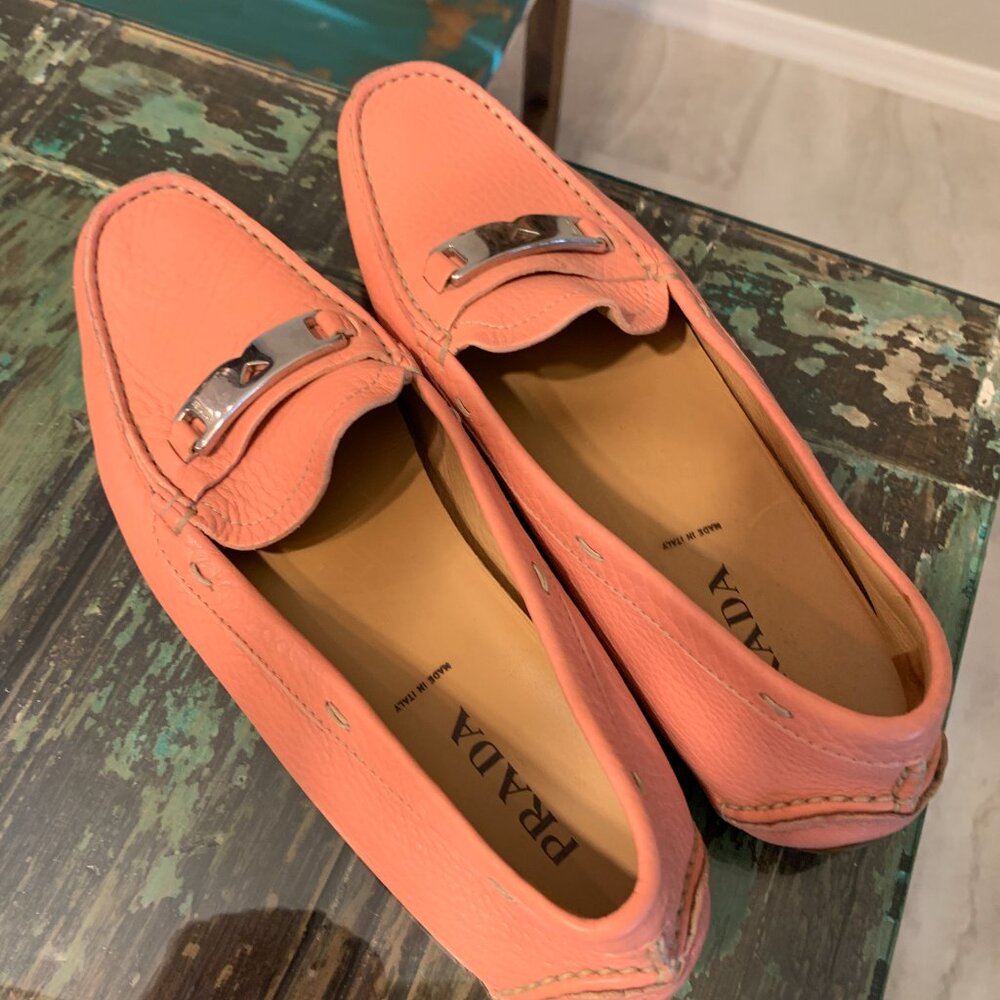 Prada Coral Pink Leather Loafers with Silver Hardware – Made in Italy – Size 8 - Picture 8 of 9